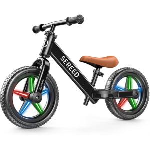 imageSEREED Toddler Balance Bike 2 Year Old No Pedal Kids Bicycle Toys for 25 Years Old ToolFree Adjustment Customize Plate with Stickers Gift for 23 Boys Girls White LightingBlack Lighting