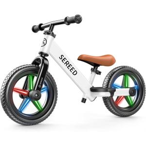 imageSEREED Toddler Balance Bike 2 Year Old No Pedal Kids Bicycle Toys for 25 Years Old ToolFree Adjustment Customize Plate with Stickers Gift for 23 Boys Girls White LightingWhite Lighting